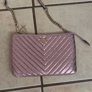 VICTORIA SECRET Metallic Rose Quilted Crossbody Bag with Chain Strap